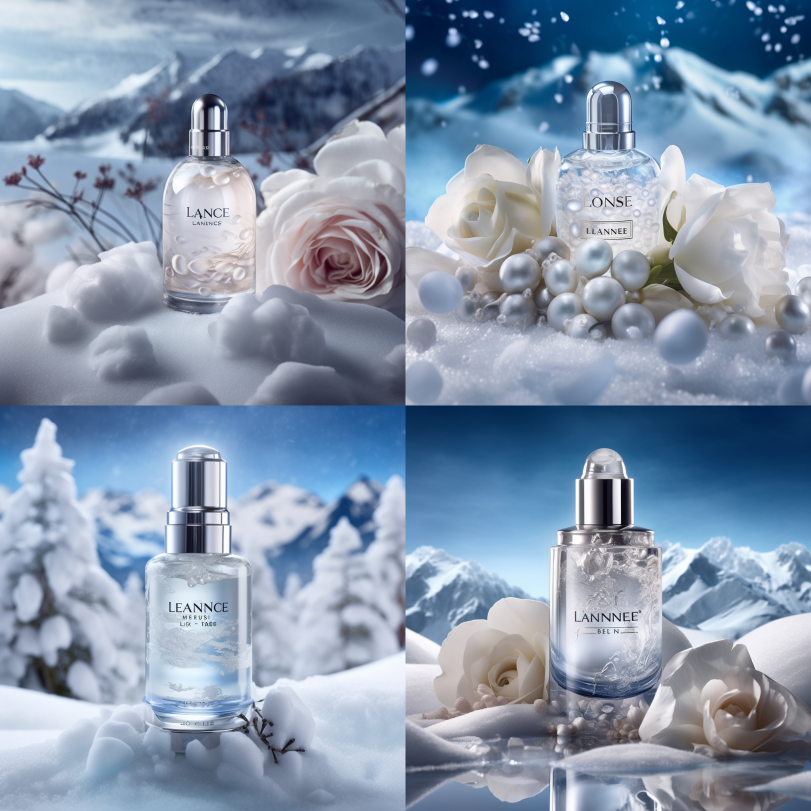 被白玫瑰包围的精华水产品摄影的效果图