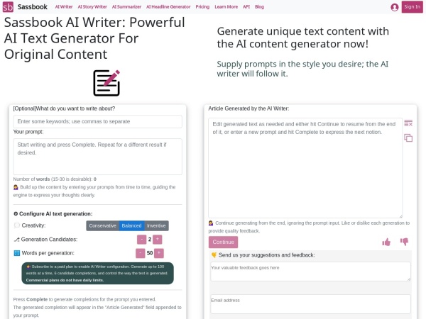 Sassbook AI Writer