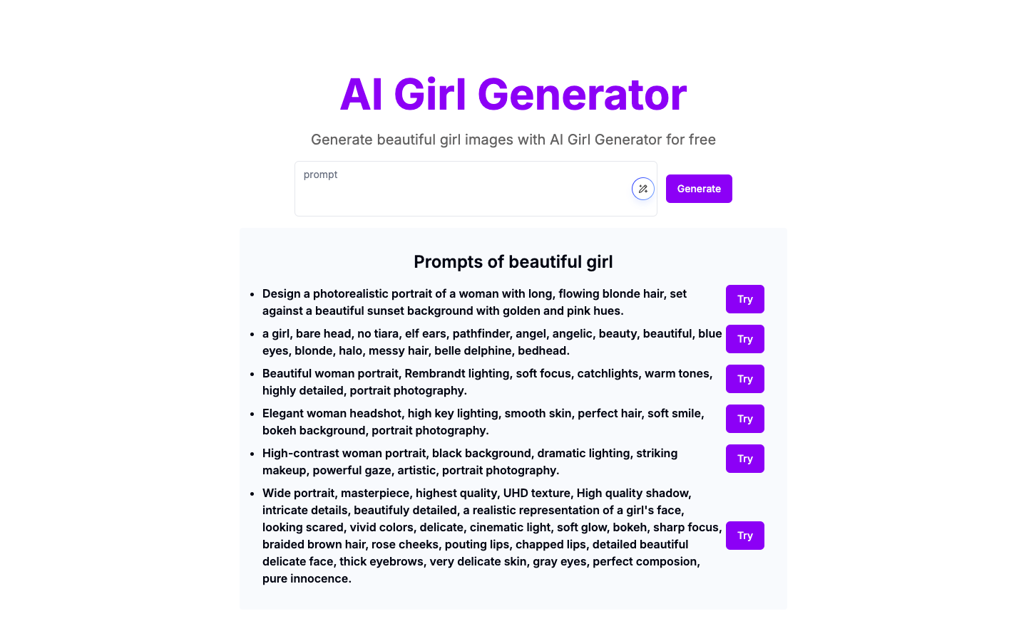AI Girl Generator - AI美女头像生成