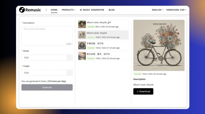 Remusic AI专辑封面生成器